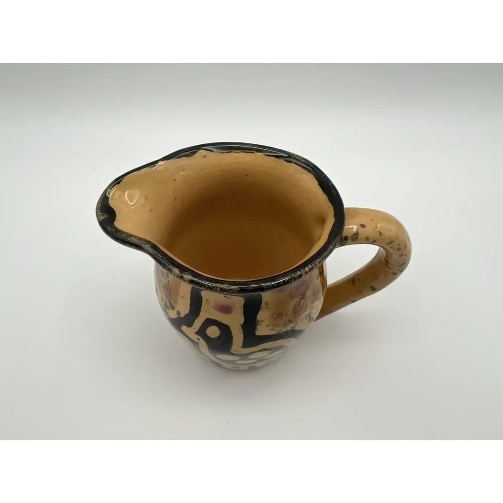 Kazuri Kenya Handmade Art Pottery Small Tan & Black Creamer Pitcher 3” Signed